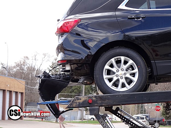 Car Hauler and trailer with trusses collide - CSiNewsNow pixs