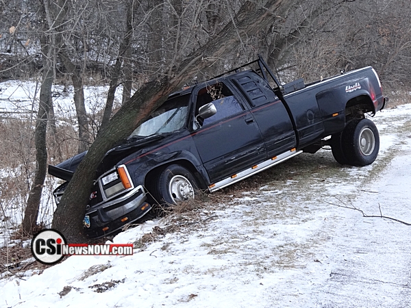 Truck slides off icy road in McElroy Park Dec 14, 2017 CSi Photo