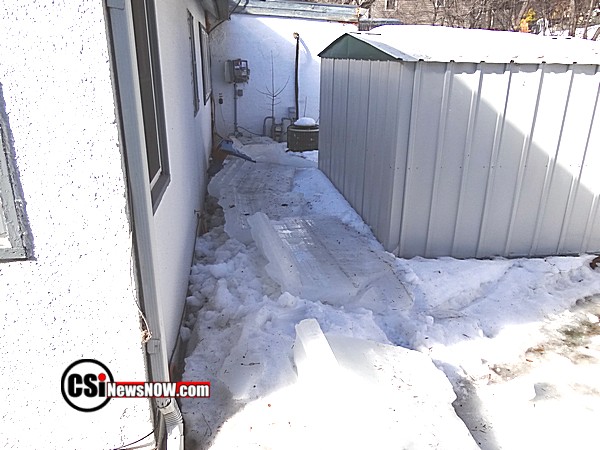 Roof ice fell damaging gas meter - Feb 17 - CSi Photo