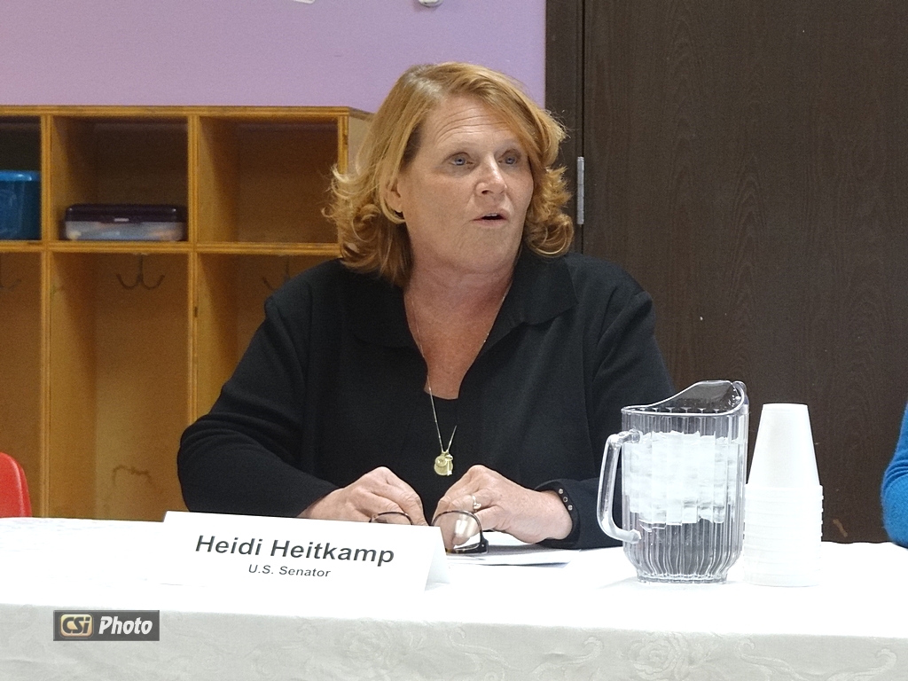U.S. Senator Heidi Heitkamp (D-ND) speaks on national family/medical leave policy. CSi Photo. 
