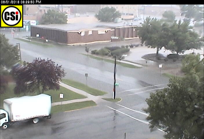 CSi Roof CAM photos during August 1 rain.  View of Wells Fargo drive-thru entrance