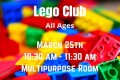 Lego Club Meeting at the VCBC Library March 25