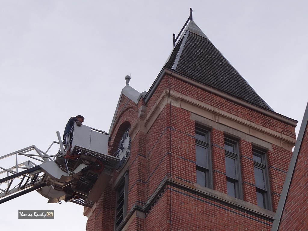 Historic 1883 Stutsman County Courthouse clock repair.  CSi Photos