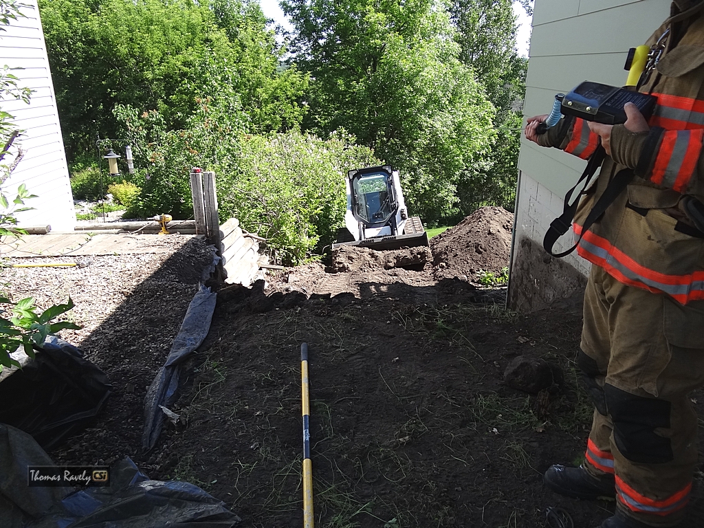 Excavator cuts gas service line in SW Jamestown.  CSiphoto